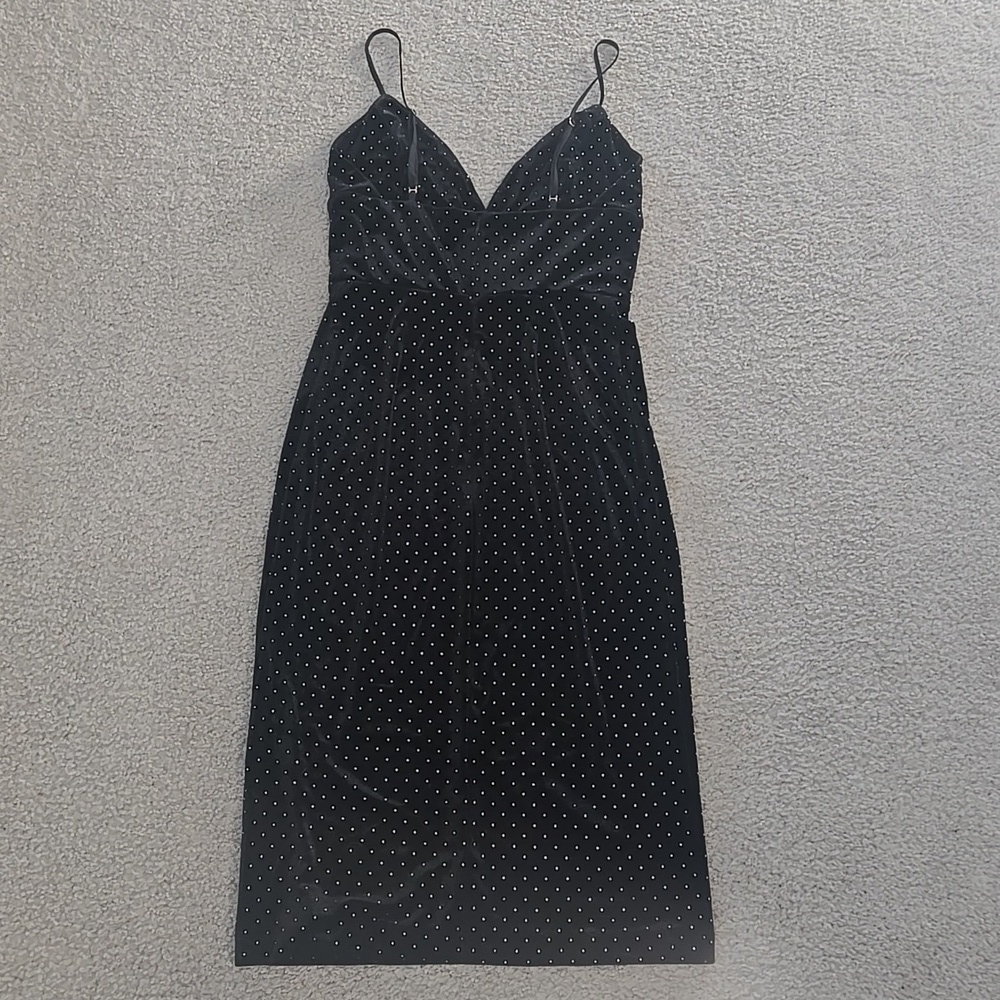 NWT Amanda Uprichard Austria Black Velvet Gold Studded Midi Slip Dress Medium - Picture 11 of 17